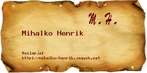 Mihalko Henrik névjegykártya
